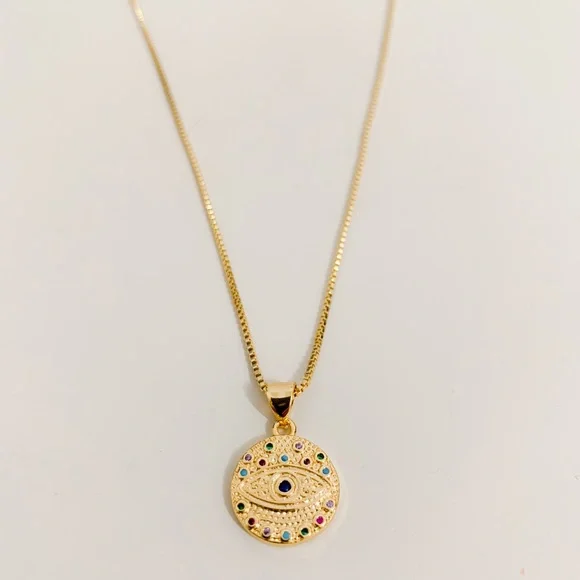 Colorful Evil Eye Necklace | 14k Gold Filled - Picture 2 of 8